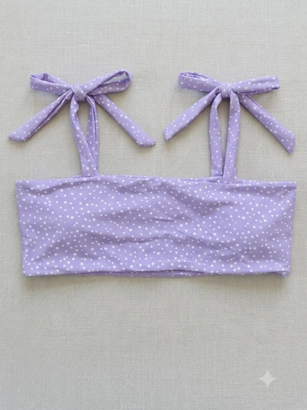 SHEIN Lavender Lilac Polka Dot Bikini Top Tie Strap Bandeau Medium